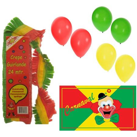 Carnaval versiering pakket - 1x grote vlag /3x crepe feestslingers/150x ballonnen