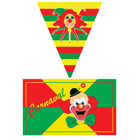 Carnaval versiering pakket - 2x grote vlag en 6x puntvlaggetjes