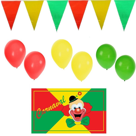 Carnaval versiering XL-pakket - 1x grote vlag /5x vlaggenlijnen/150x ballonnen