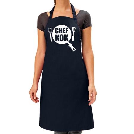 Chef kok barbeque schort / keukenschort navy blauw dames