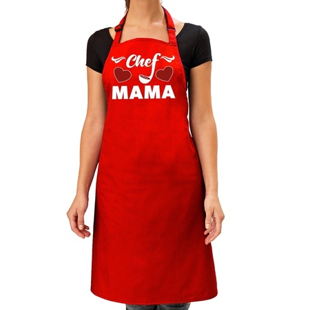 Chef Mama keukenschort rood voor dames met wite koksmuts