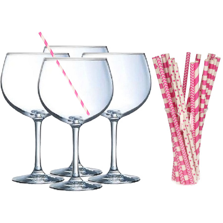 Cocktail set with 6x gin tonic glasses and 100x paper straws - 700 ml