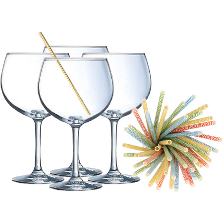 Cocktail set with 6x gin tonic glasses and 25x paper straws - 700 ml