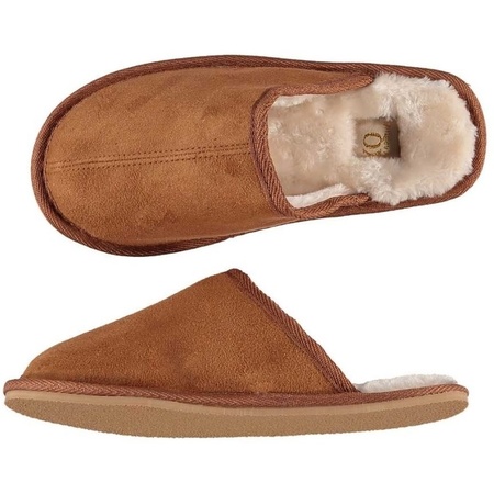 Cognac brown fur slippers for women
