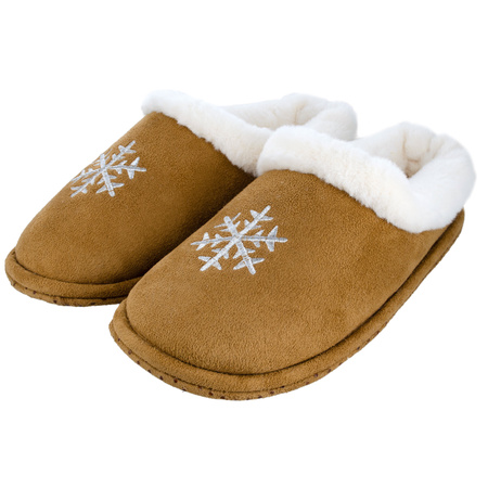 Cognac brown snowflake slippers for women