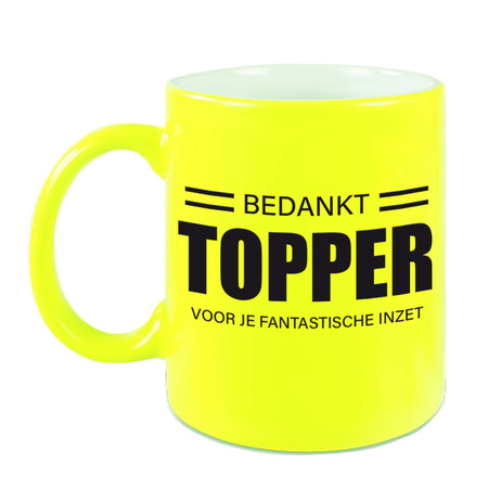 1x pieces colleagues gift mug neon yellow bedankt topper voor je fantastische inzet 330 ml