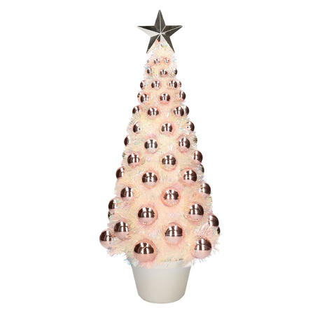 Complete mini kunst kerstboom / kunstboom zalmroze met lichtjes 50 cm