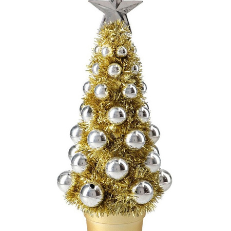Complete mini kunst kerstboompje/kunstboompje goud/zilver met kerstballen 30 cm
