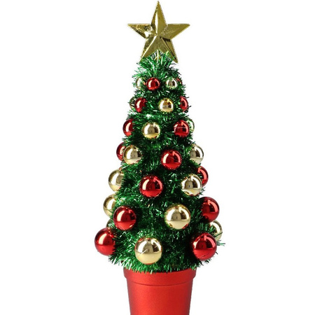 Complete mini kunst kerstboompje/kunstboompje groen/goud/rood met kerstballen 30 cm