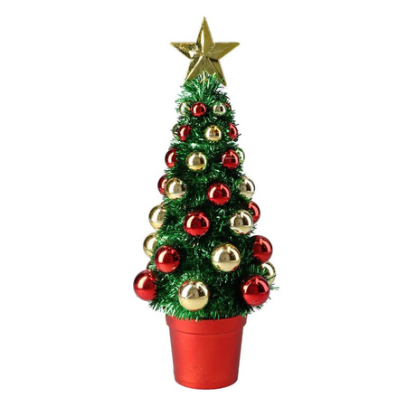 Complete mini kunst kerstboompje/kunstboompje groen/goud/rood met kerstballen 30 cm