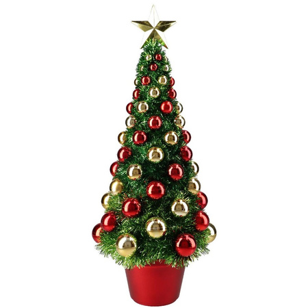 Complete cristmas tree red/gold/green with baubles 50 cm