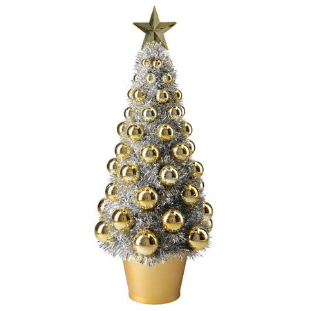 Complete mini kunst kerstboompje/kunstboompje zilver/goud met kerstballen 40 cm