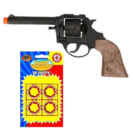 Cowboy speelgoed revolver/pistool metaal 12 schots plaffertjes