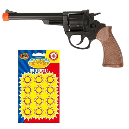 Cowboy speelgoed revolver/pistool metaal 8 schots met plaffertjes