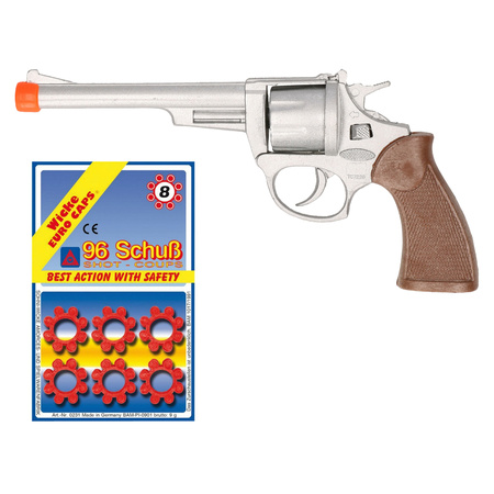 Cowboy speelgoed revolver/pistool - metaal - 8 schots plaffertjes - 96 shots in de set