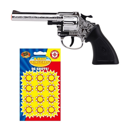 Cowboy verkleed speelgoed revolver/pistool kunststof 8 schots met plaffertjes