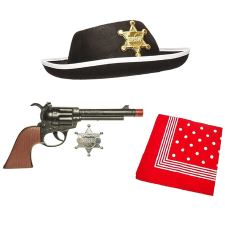 Cowboys speelgoed/verkleed hoed zwart met revolver set kinderen 4-delig