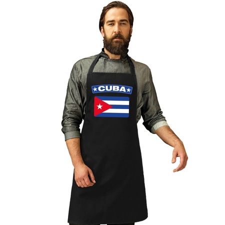 Cuba vlag barbecueschort/ keukenschort zwart volwassenen