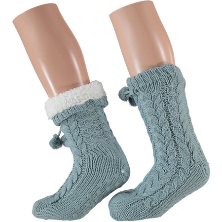 Ladies anti slip house/slipper socks light blue size 35-41