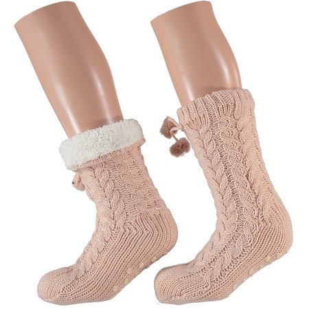 Ladies anti slip house/slipper socks light pink size 35-41