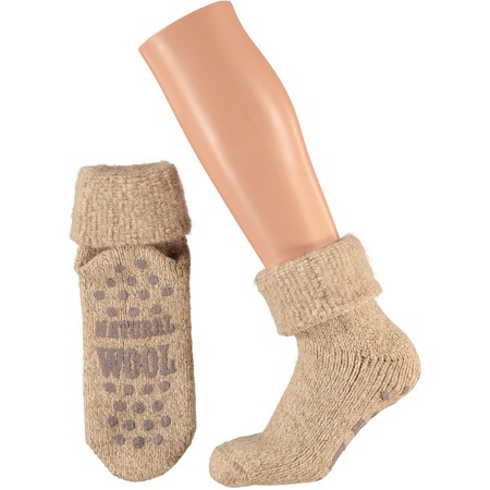 Ladies non slip woolen home socks beige size EU 35-38