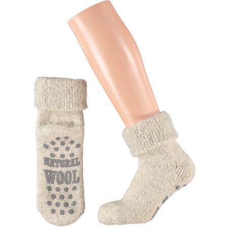 Ladies non slip woolen home socks ecru size EU 35-38