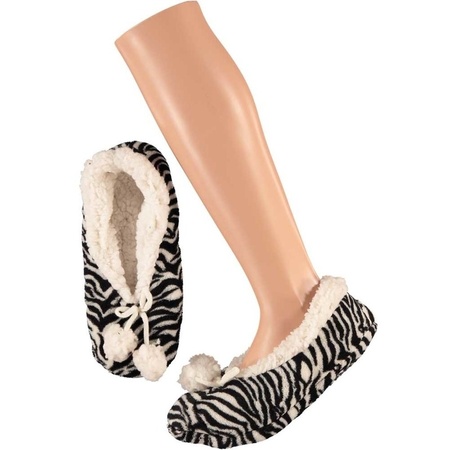 Dames ballerina pantoffels/sloffen zebra zwart/wit maat 37-39