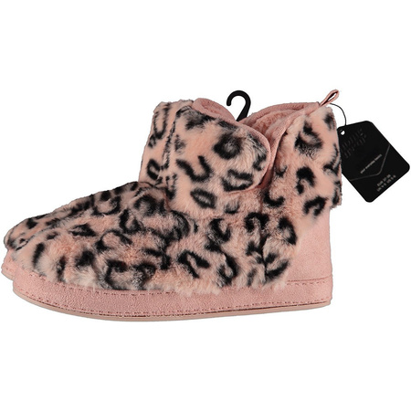 Dames hoge pantoffels/sloffen luipaard print roze maat 37-38