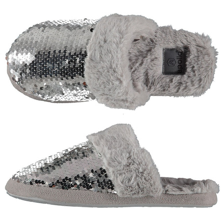 Dames instap slippers/pantoffels met pailletten grijs maat 39-40