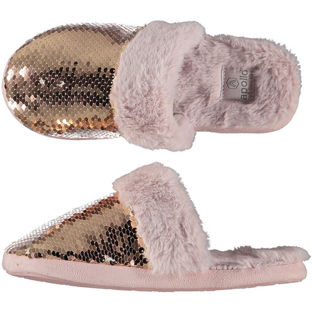 Dames instap slippers/pantoffels met pailletten roze maat 41-42