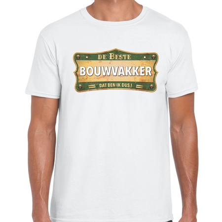 De beste Bouwvakker cadeau / kado t-shirt vintage wit voor heren