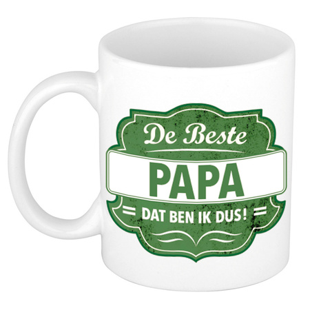 De beste papa mug / cup white with green emblem 300 ml