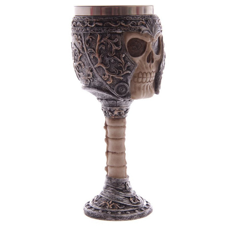 Decoratie horror kelk/wijnglas schedel 18 cm