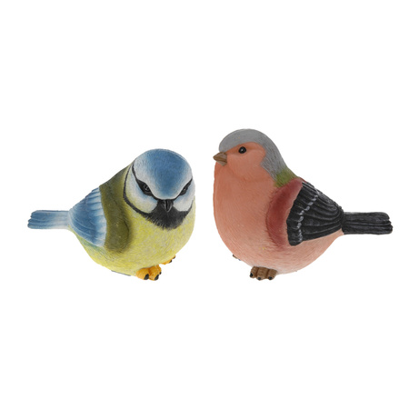Deco animal birds garden/home statues - 2x - polystone - 13 cm