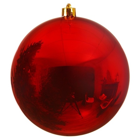 Grote kerstballen 2x stuks rood 14 en 20 cm kunststof