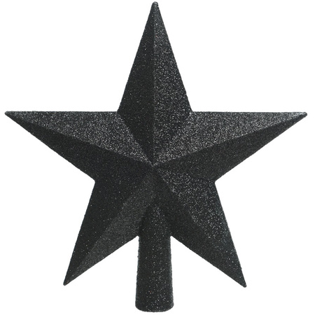 Kerstversiering kunststof glitter ster piek 19 cm en sterren folieslingers pakket zwart van 3x stuks