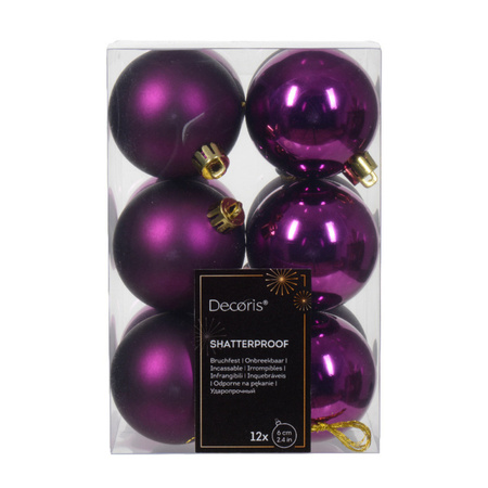 Decoris - kerstballen 24x stuks - mix parelmoer wit en paars - 6 cm - kunststof