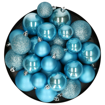 Decoris kerstballen - 30x - kunststof - ijs blauw - 4, 5 en 6 cm