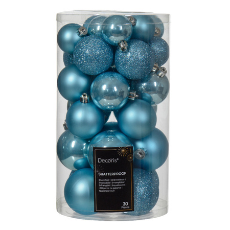 Kerstballen 60x stuks - mix lichtroze/ijsblauw - 4-5-6 cm - kunststof