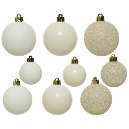 Decoris kerstballen - 30x - kunststof - wol wit - 4, 5 en 6 cm