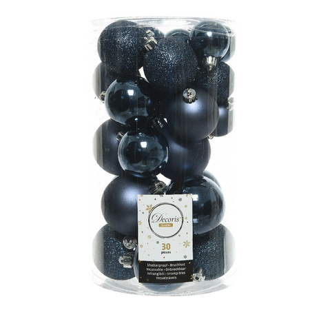 Decoris kerstballen 60x stuks - mix zwart/donkerblauw - 4-5-6 cm - kunststof