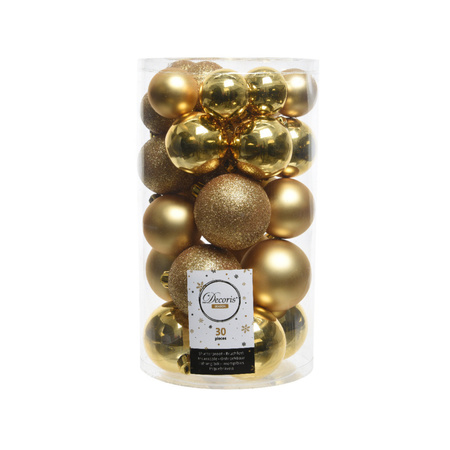 Decoris kerstballen 60x stuks - mix donkergroen/goud - 4-5-6 cm - kunststof
