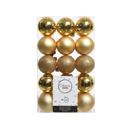 Kerstversiering kunststof kerstballen met piek goud 6-8-10 cm pakket van 42x stuks