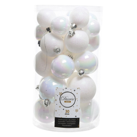 Kerstballen 60x stuks - mix lichtroze/parelmoer wit - 4-5-6 cm - kunststof
