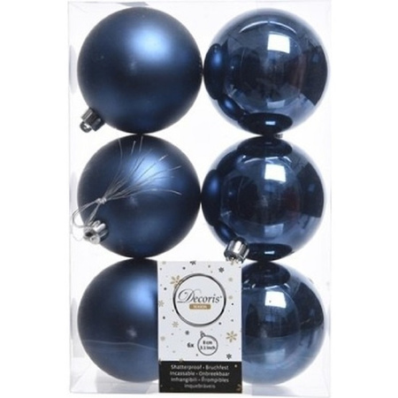Kerstversiering kunststof kerstballen met piek donkerblauw 6-8-10 cm pakket van 45x stuks