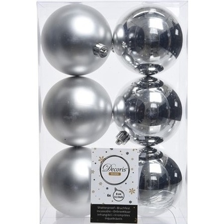 Set van 55x stuks kunststof kerstballen incl. ster piek zilver