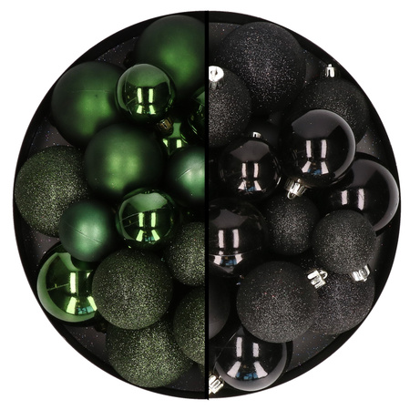 Decoris kerstballen 60x stuks - mix donkergroen/zwart - 4-5-6 cm - kunststof