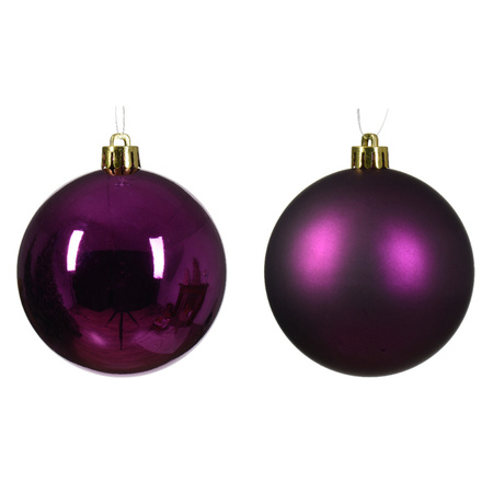 Kerstballen set - 18x stuks - 6 en 8 cm - paars - kunststof