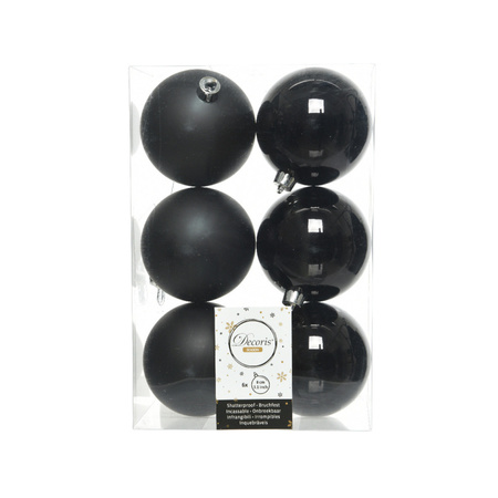 12x stuks kunststof kerstballen mix van donkergroen en zwart 8 cm