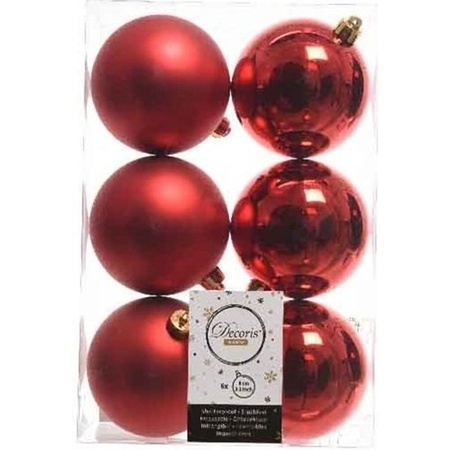 Kerstversiering kunststof kerstballen mix rood/winter wit 6-8-10 cm pakket van 44x stuks